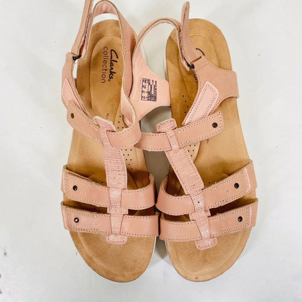 Clarks Collection Mira Tide Pink Leather Strappy Comfort Sandals Womens 11N